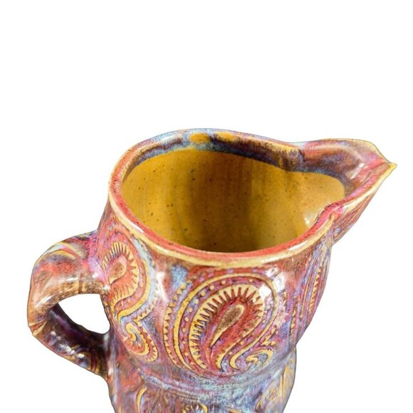 Hand Made Primitive Studio Art Pottery Pitcher With Juice Rimmer Stackable VTG - Picture 3 of 16